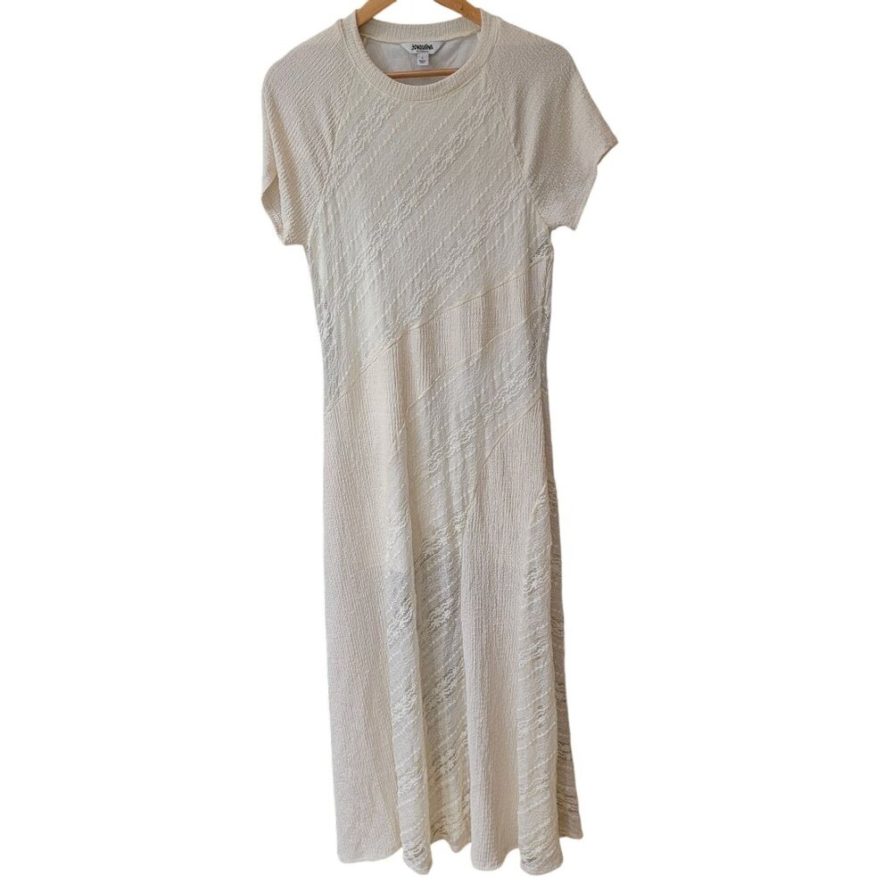 New With Tags Joaquina Cream Knit Midi Dress – Short Sleeve Ribbed Texture – Siz
